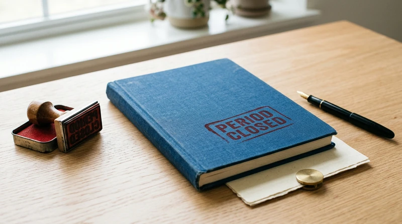 A magazine flat lay of a closed ledger book with a 