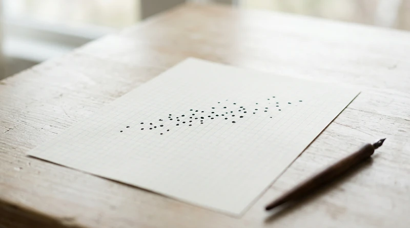 A scatter plot of dots on graph paper showing a loose upward trend