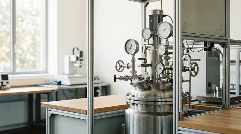 A pressurized industrial reactor with gauges in a clean facility