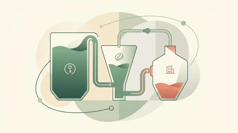 An abstract visual of liquid levels in three connected vessels representing degrees of liquidity