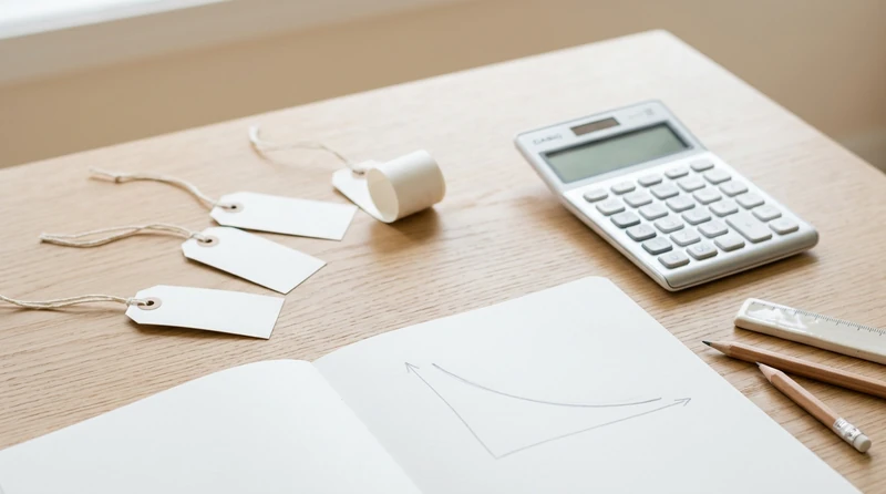 A calculator and demand curve sketch on a desk