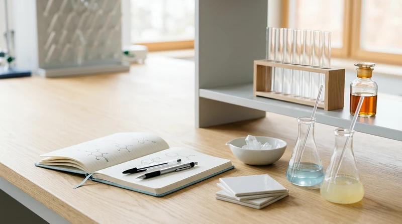 A neatly drawn data table and graph on a clipboard in a sunlit lab