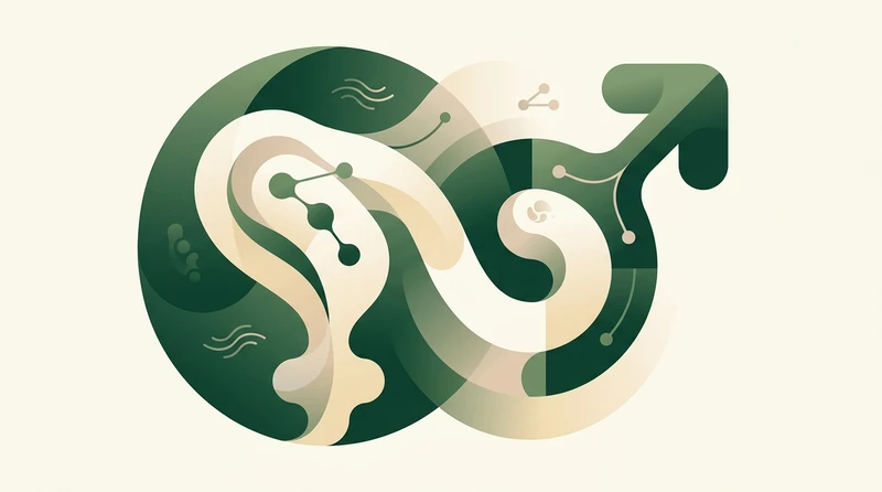 An abstract composition of two interlocking organic shapes in green and cream tones