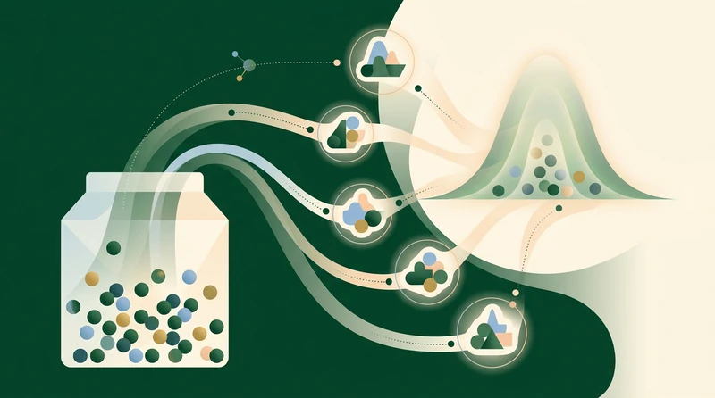 An abstract illustration of repeated small samples drawn from a large population