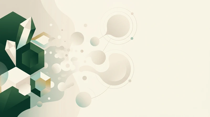 An abstract editorial pattern of pale dissolving particles and crisp crystal shapes in a clean composition