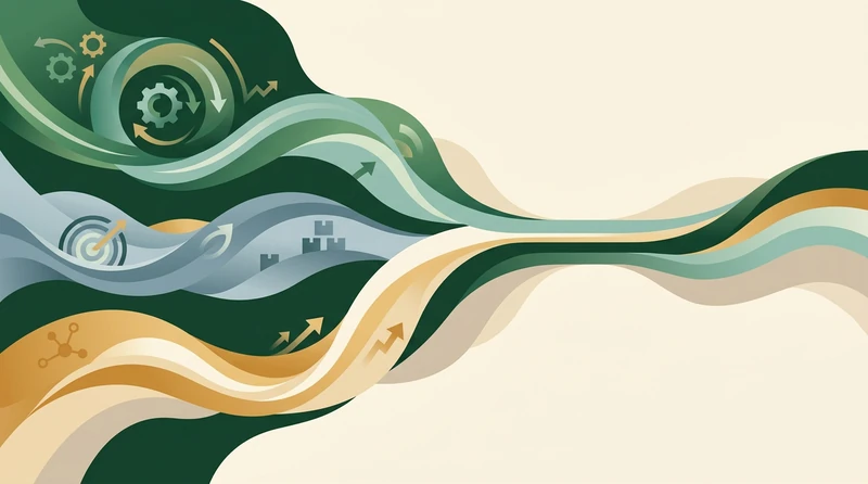 An abstract composition of three streams converging into one channel — operating, investing, and financing cash