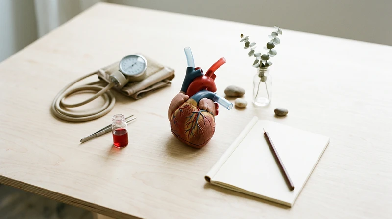 A clean still-life of medical objects arranged on a light surface in daylight