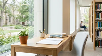 A tidy study desk set up with economics graphs and notes