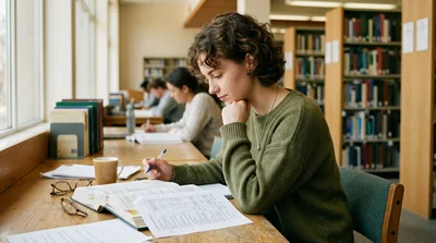 A student working through an overhead variance worksheet at a desk