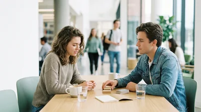 Two people facing a strategic decision across a table